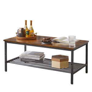 Aibiju ローテーブル センターテーブル 収納棚付き パソコンデスク ロータイプ 丸い角保護 コーヒーテーブル リビング テーブル 90x45x38cm 棚の高さ調整可能 組み立てが簡単 復古 YD-TM001H