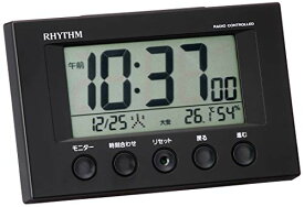 RA:リズム(RHYTHM) 目覚まし時計 電波時計 温度計・湿度計付き フィットウェーブスマート 黒 7.7×12×5.4cm 8RZ166SR02