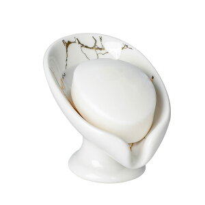 RA: Umlaca ソープディッシュ 陶器 石鹸ケース せっけんおき おしゃれ ソープディッシュ 水が流れる ソープトレー 水が切れる お風呂 バス用品 浴室 洗面台などに適用 (ホワイト)