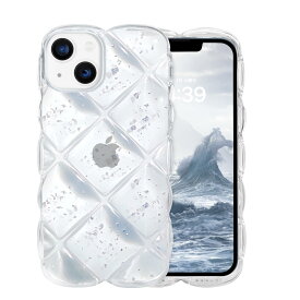 GUAGUA iPhone14 クリア ケース ウェーブ iPhone13 ケース 透明 うねうね ケース 菱形バック いphone 13 14 スマホケース TPU キラキラ 菱形 凸凹 アルミ箔シルバー 可愛い 韓国 人気 耐衝撃 超軽量 ストラップホール付き アイフォン 13 /14 6.1インチ用 なみなみ カバー