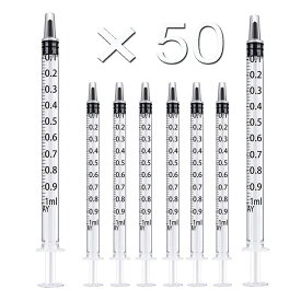 Chaojibao 50本セッ ト ペット シリンジ 給水 給食 1ml 計量用 プラスチック カーブ 流動食注入器 犬 猫 給水器 注入器 流動食 餌やり 針なしシリンジ ガーデニング 無菌注射器 (トランスペアレント+目盛り付き)