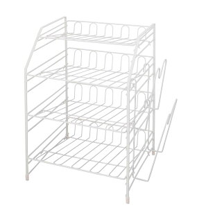 天馬 サビにくいデザイン 丈夫で大きさがバラバラでもすっきり収納できるフライパンラック 斜め設計で出し入れしやすい キッチン シンク下フライパンラック4段 ホワイト 約43×31×46cm