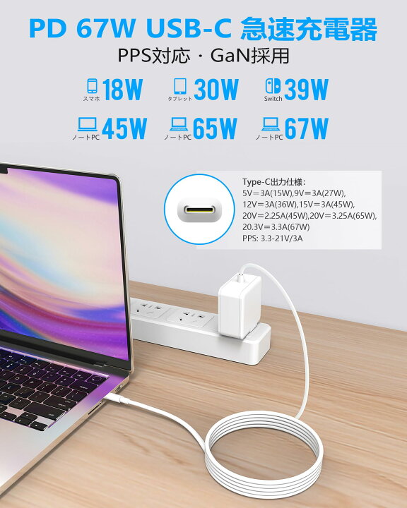 楽天市場】Macbook 充電器 ノートパソコン 急速充電器 Type-C AC 