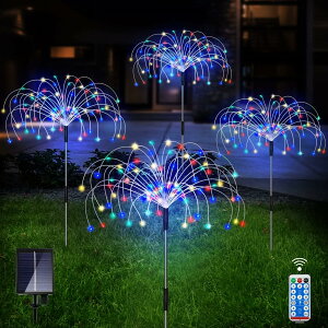 cshare ソーラー ストリングライト LED イルミネーションライト 防水 4輪 640LED 花火型 ガーデンライト 埋め込み ソーラーライト USB充電可能 大容量ソーラーパネル 電量表示 8点灯モード ガーデ