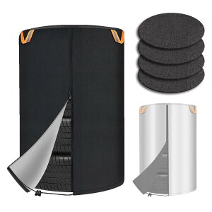 SUPTEMPO タイヤカバー 屋外 防水 厚手 両面利用可能 420D 2024最新型 タイヤ収納 4本 夜間反射 UVカット 劣化 汚れ防止 防犯 耐久 雨雪対応 タイヤ保管カバー 収納袋付き (ブラック&シルバー, M(7