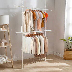 IMIEE ハンガーラック 突っ張り ツッパリハンガーラック 突っ張りハンガーラック 洋服ラック ハンガー ラック 服掛け 2段 縦横伸縮 頑丈 洗濯物干し 室内 スリム 部屋干し ラック 大容量 ワイ