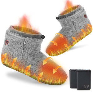 SUPTEMPO 電気スリッパ コードレス 10秒速暖 フットウォーマー 足温器 充電式 ブーツ 歩ける 足元ヒーター 2個6000mAhモバイルバッテリー付き 日本製ヒーター 3段階温度調節 1.5m延長コード付き ス