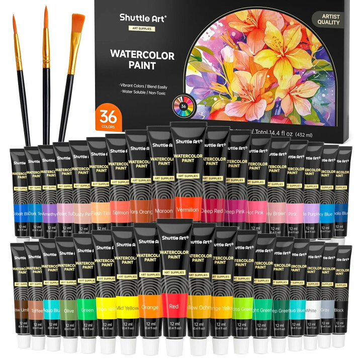 楽天市場】Shuttle Art 水彩絵の具 36色セット 透明水彩 12ml チューブ 