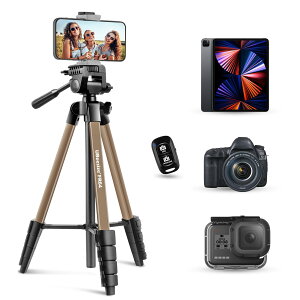 UBeesize三脚 スマホ 三脚/タブレット三脚 163cm三脚 Bluetoothリモコン タブレット/スマホクリップ式 ビデオカメラ 一眼フレ 3WAY雲台 さんきゃく スタンド 軽量 タブレット iPhone/Android/スマホ全機