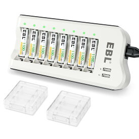 EBL 単4電池 充電器セット 8スロット 独立充電器+単四電池（1100mAh*8）セット 単三単四 ニッケル水素/ニカド充電池に対応可能 単4電池・充電器パック