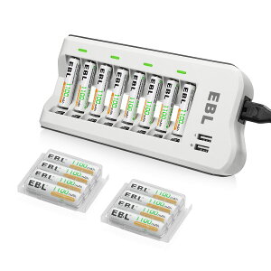 EBL単4電池 充電式 充電器セット 充電池 単4*16本パック(1100mAh) +充電器 スマホ充電可 単三 単四ニッケル水素/ニカド充電 防災電池 収納ケース付き たんよん電池充電式