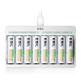 EBL 単3形充電池充電器セット 8スロット充電器+単3電池（2800mAh*8）セット 単三単四ニッケル水素/ニカド充電池に対応 スロットカーバッテリ- ミニ四駆 充電器 単3電池 充電式電池・充電器パック