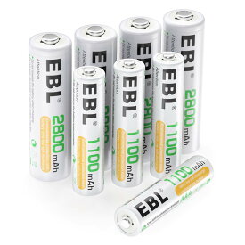 EBL 単3・単4電池セット 単3電池 充電式 2800mAh4本＋単4電池 充電式1100mAh4本パック 約1200回繰り返し充電可能 電池収納ケース付き ニッケル水素電池 単三単四充電池セット