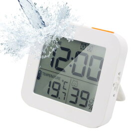 時計 デジタル時計 防滴型防水 タイマー 温度計 湿度計 LCDディスプレイ 目覚まし時計 お風呂時計 壁掛け 卓上置き 浴室 バスルーム 洗面所 台所 部屋用 中庭 ルーム シャワー用（ホワイト）