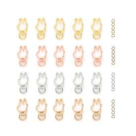 YFFSFDC キーホルダー金具 20個 回転カン付き ワンタッチキーホルダー カワイイ DIY用パーツ 手作り キーリング シルバー ゴールドなど4色 (兎キーホルダー)