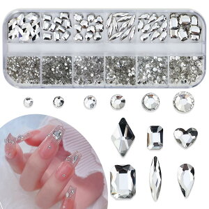 YFFSFDC ネイルパーツ ラインストーン ネイル ストーン ネイルアートパーツ 立体 大容量セット 丸 長方形 ハート ひし形 水滴形 DIYネイル