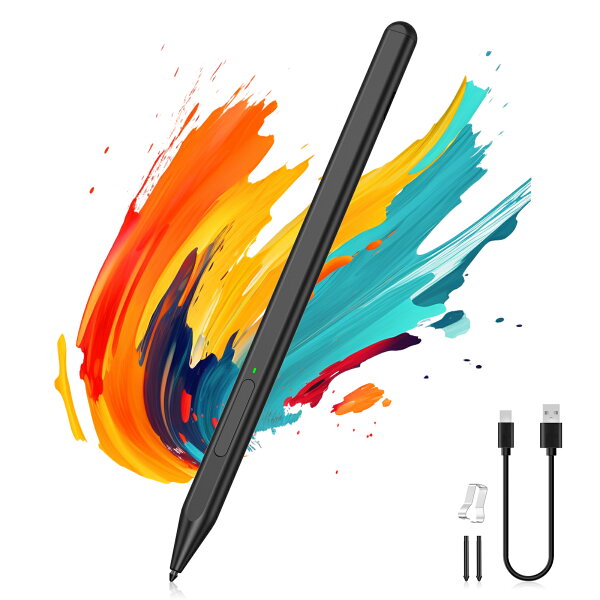 ＼15%OFF★楽天スーパーSALE限定／MoKo Surface スタイラスペン Surface Pro 12/11/10 タッチペン サーフェスペン MPP1.51規格対応 公式認証 遅延なし 高精度 Type-C充電式 パームリジェクション/磁気吸着 軽量耐摩 耐久SurfaceGo4/3/2 ペンシルSurfaceLaptop6/5/4 2枚ペン先
