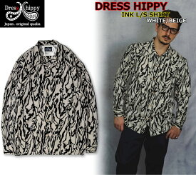 ☆当店限定5％OFFクーポン+ポイント2倍☆DRESS HIPPY INK L/S SHIRT WHITE/BEIGE ドレスヒッピー インク オープンカラー ボックスシルエット 長袖 シャツ ビンテージ クラッシック カジュアル アメカジ バイカー