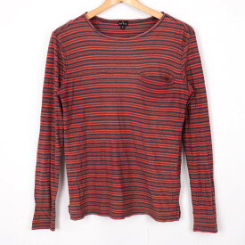 ポールスミス Tシャツ 長袖 カットソー ボーダー ラウンドネック ウール混 トップス 日本製 レディース Sサイズ レッド Paul Smith 【中古】