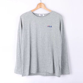 【4/20 11:00から 50%OFFクーポン】フィラ 長袖Tシャツ 無地 ワンポイントロゴ 大きいサイズ レディース 3Lサイズ グレー FILA 【中古】