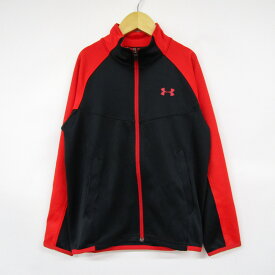 アンダーアーマー 長袖ジャージ ジップアップ スポーツウエア キッズ 男の子用 YSMサイズ ブラック×レッド UNDER ARMOUR 【中古】