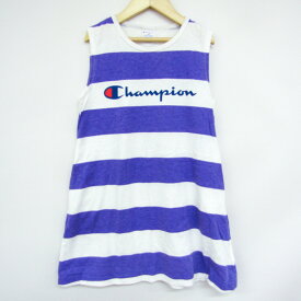 チャンピオン ノースリーブワンピース ボーダー柄 キッズ 女の子用 130サイズ ブルー×ホワイト Champion 【中古】