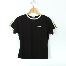 【4/20 11:00から 50%OFFクーポン】リーボック 半袖Tシャツ ロゴT スポーツウエア プレイドライ レディース Lサイズ ブラック Reebok 【中古】