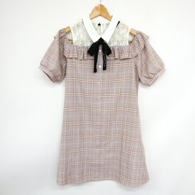 ラブトキシック 半袖ワンピース チェック柄 レース キッズ 女の子用 L(160)サイズ ベージュ LOVETOXIC 【中古】