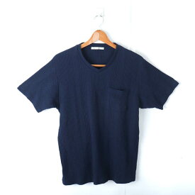 イッカ 半袖Tシャツ シンプル Vネック ニット素材 メンズ XLサイズ ネイビー ikka 【中古】