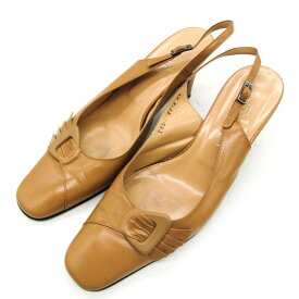 トラサルディ パンプス スクエアトゥ バックストラップ ブランド 靴 シューズ 日本製 レディース 24サイズ ベージュ TRUSSARDI 【中古】
