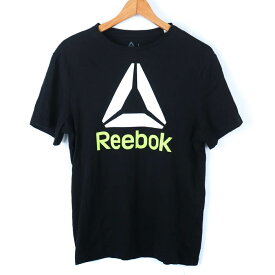 リーボック 半袖Tシャツ ロゴT スポーツウエア コットン メンズ Lサイズ 黒×白×黄緑 Reebok 【中古】