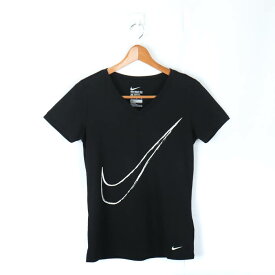 ナイキ 半袖Tシャツ ビッグロゴT ドライフィット スポーツウエア レディース Lサイズ 黒×白 NIKE 【中古】