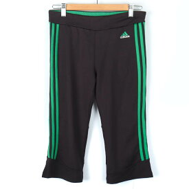 アディダス クロップドパンツ サイドライン スポーツウエア クライマクール レディース Mサイズ 茶×緑 adidas 【中古】