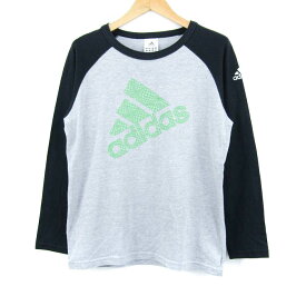 アディダス 長袖Tシャツ トップス ロゴT ラグランT スポーツウエア キッズ 男の子用 160サイズ 黒×グレー adidas 【中古】