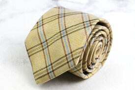 レコパン ブランド ネクタイ チェック柄 格子柄 シルク イタリア製 PO メンズ ベージュ Les Copains 【中古】