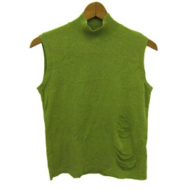 ケイコキシバイノッシュ ニット トップス ノースリーブ ハイネック 和紙混 日本製 レディース 1サイズ 黄緑 KEIKO KISHI by nosh 【中古】