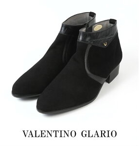 日本製 本革 ベロアレザー プレーントゥ 型押し サイドファスナー開閉 美錠 メンズブーツ ビジネス&ドレス シューズ スワール 3E 撥水加工 Valentino Glario - バレンチノグラリオ TK-380