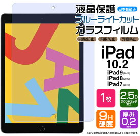 【楽天1位】ブルーライトカット AGC日本製ガラス iPad 10.2 ( iPad9 2021 第9世代 / iPad8 2020 第8世代 / iPad7 2019 第7世代 ) 10.2 インチ マイクロソフト ガラスフィルム 強化ガラス 液晶保護 飛散防止 指紋防止 硬度9H 2.5Dラウンドエッジ加工 タブレット アイパッド