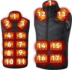 電熱ベスト【2022最新強化版 17つヒーター】 日本製ヒーター 発熱ベスト 3段温度調整 防寒ベスト 電熱ジャケット ヒーターベスト 加熱ベスト usb 電気ベスト レディース メンズ バイクウェア