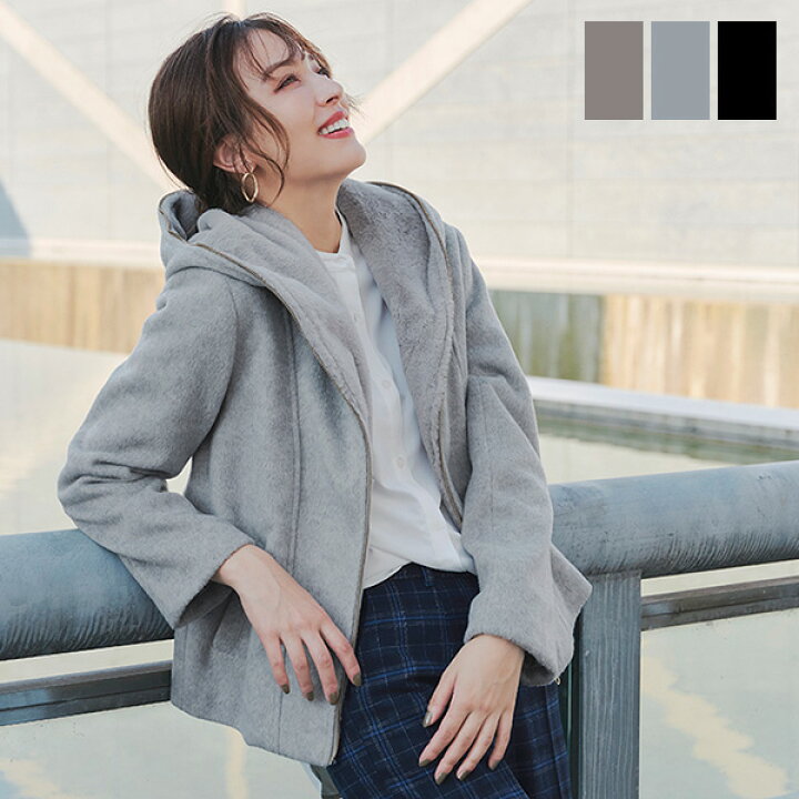 楽天市場】モッサ風フード付きショートコート レディース コート  