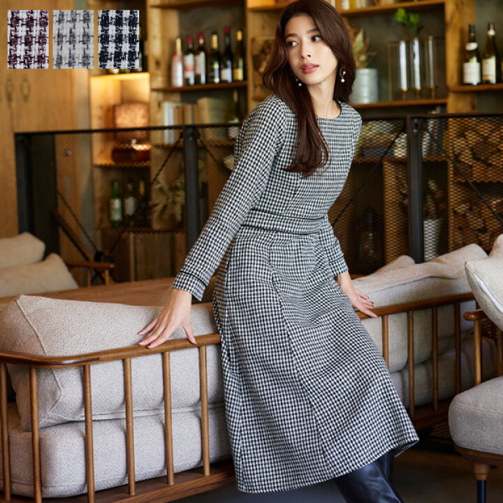 楽天市場】ツイード配色フレアワンピース レディース ファッション 服  