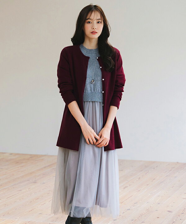 楽天市場】ラウンドネックミドル丈ニットカーディガン レディース  