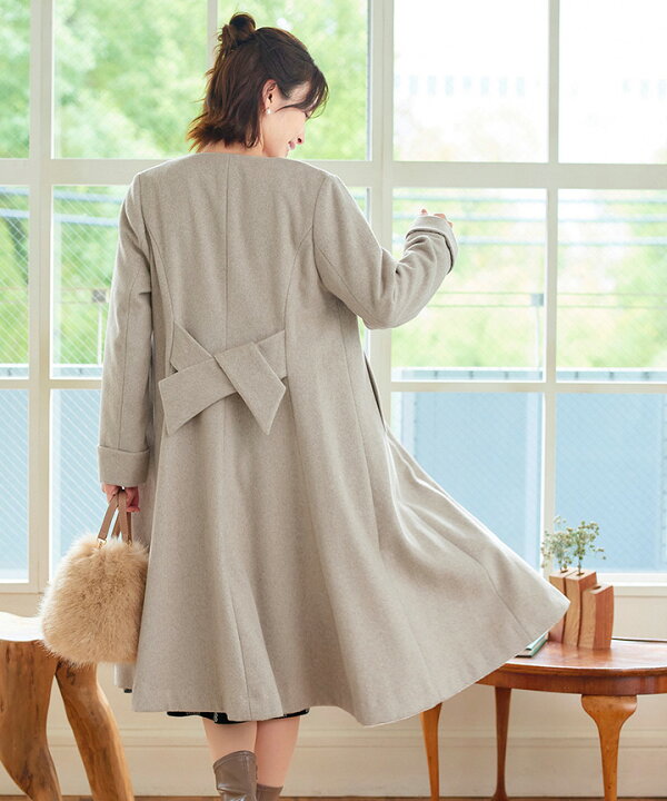 楽天市場】ノーカラーバックリボンウールコート レディース ウール  