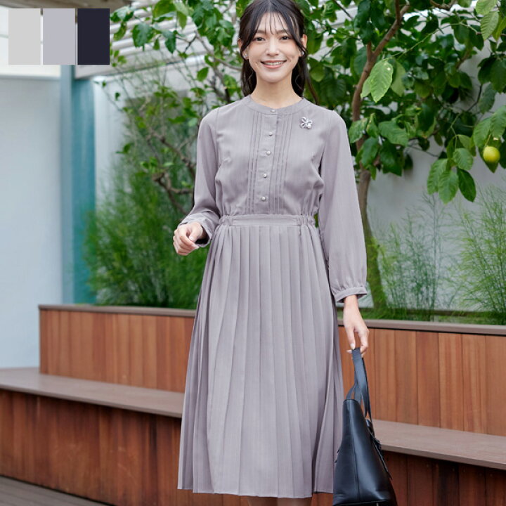 楽天市場】【新色追加】 パールボタンプリーツワンピース レディース  