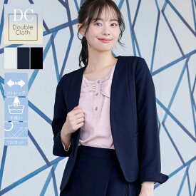 【ダブルクロス】 カラーレスジャケット レディース ファッション 服 30代 40代 長袖 ジャケット アウター ノーカラー カラーレス 無地 ダブルクロス 洗える ウォッシャブル ストレッチ 春 秋 冬