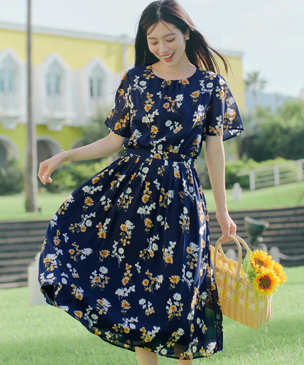楽天市場】【新色追加】 大花柄シフォンワンピース レディース シャツ 