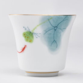 描金手絵杯（魚戯） 40ml（満水60ml） 中国彩磁茶杯
