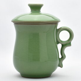 青磁の中国茶器・静心蓋杯（哥窯梅子青）270ml（満水330ml）