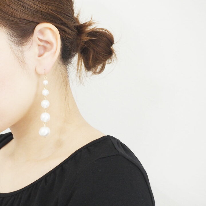 楽天市場】ロング コットンパール ピアス イヤリング パール 5連 