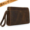 TIDING 一枚牛革 総革 セカンドバッグ 本革 メンズ クラッチバッグ 小銭入れあり ヌメ革 オイルレザー 経年変化 持ちストラップ付 スマホ対応 ビンテージ 鞄 ポーチ ブラウン 春夏 ギフト